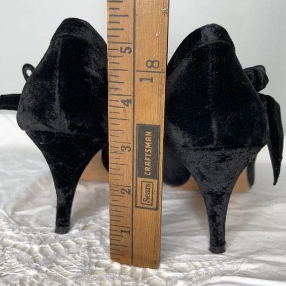 LINDSAY PERRY Velvet Leather Peep Toe Pumps Black Tied Side Size 40 - Picture 8 of 9